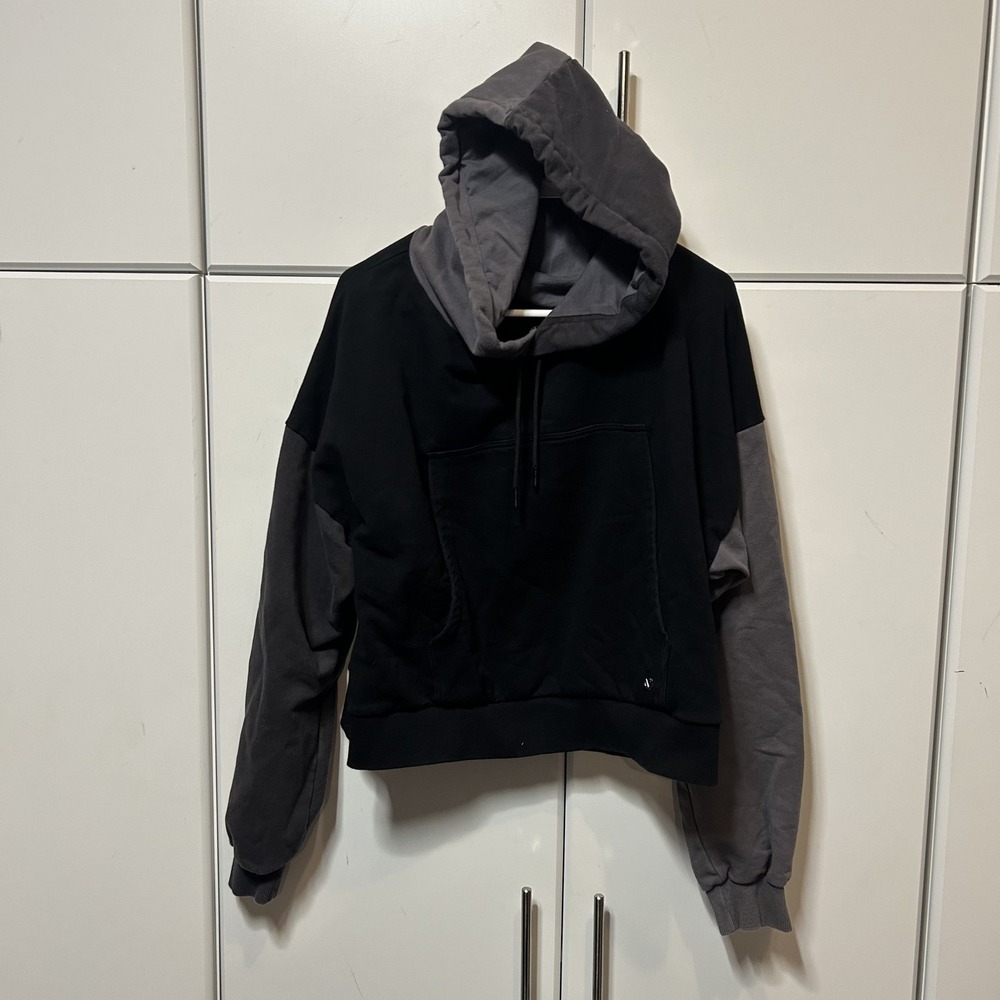 Buffbunny Collection Womens Colorblock Cropped Hoodie Black Grey Large B773